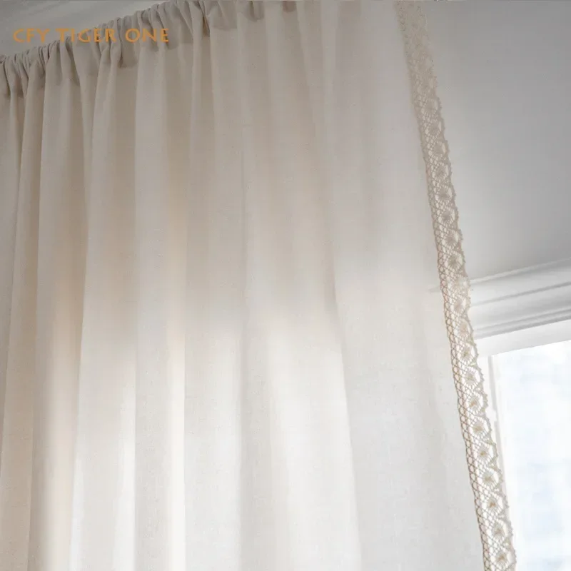 

Cotton Linen Japanese White Curtain Blackout Thick with Sun Lace Drape for The Luxury Living Room Curtains Home Decoretion
