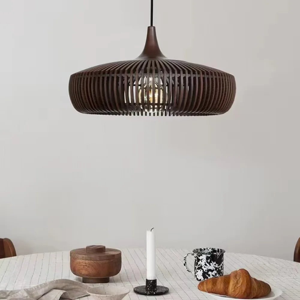 Retro Walnut Wooden Pendant Light Japanese Wabi Sabi Pendant Lamp Restaurant Dining Table Study Bedroom Creative Pendant Light