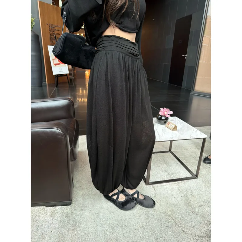 Women High Waist Loose Lantern Pants Gray Pleated Wide Leg Autumn Casual Cropped Jogger Trousers Female Streetwear