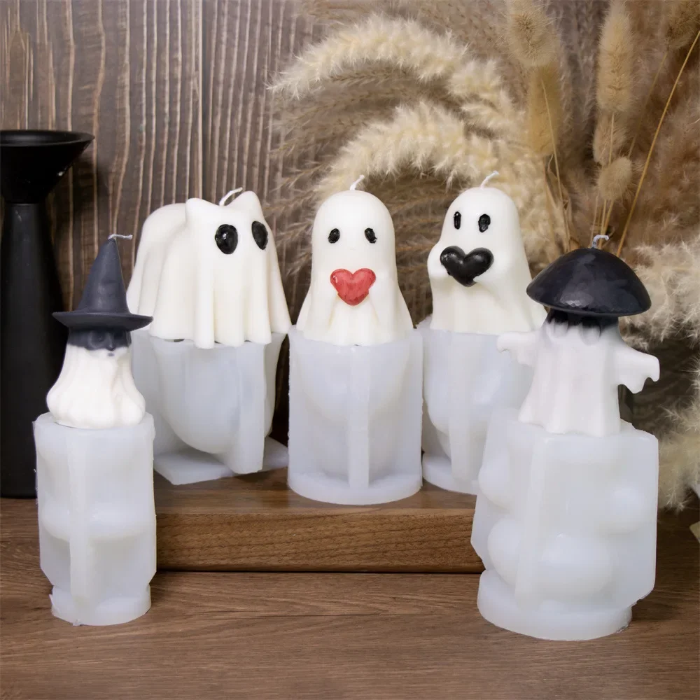 

3d Halloween Ghost Silicone Molds Love Cat Ghost Plaster Decoration Epoxy Resin Molds Candle Molds for Candle Making Kit