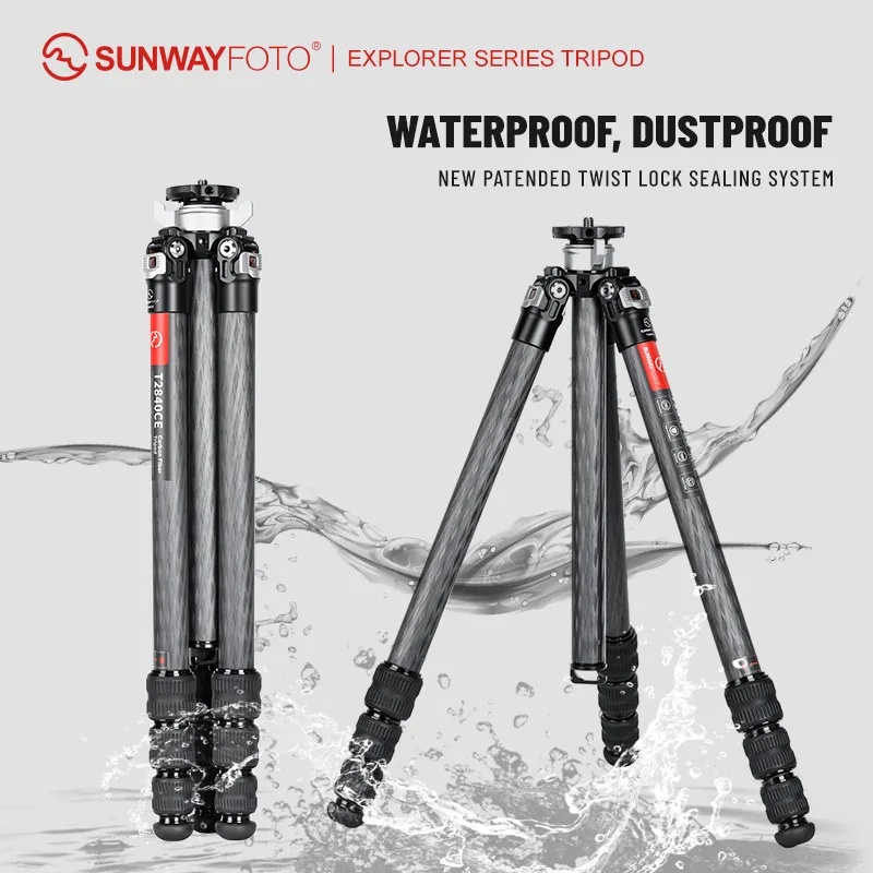 SUNWAYFOTO T2840CE Tripod With Center Column  for DSLR Camera  Load Capacity 16kg Carbon Fiber Tripod Qiuck Action Twist Locks