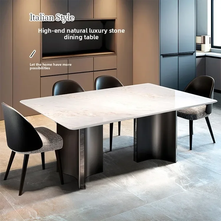 White natural marble dining table 2.1m large dining table for home rectangular dining table