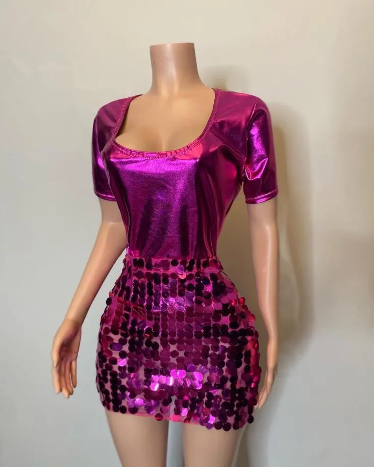 

Фиолетовое металлическое короткое платье для выпускного вечера с короткими рукавами и блестками, блестящее платье на день рождения для женщин, платья de fiesta