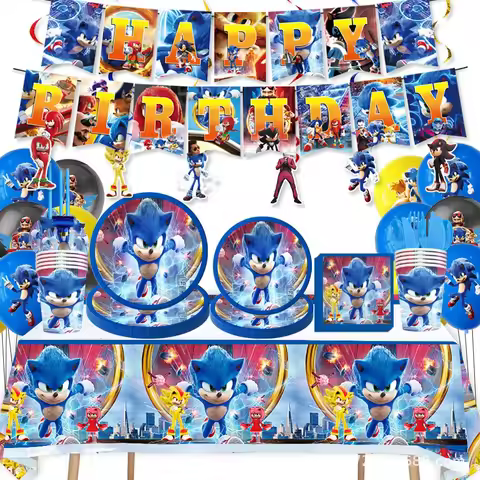 New Cartoon Sonic Party Supplies Boys Birthday Party Disposable Tableware Set Paper Plate Cup Napkin Balloon Baby Shower Decor