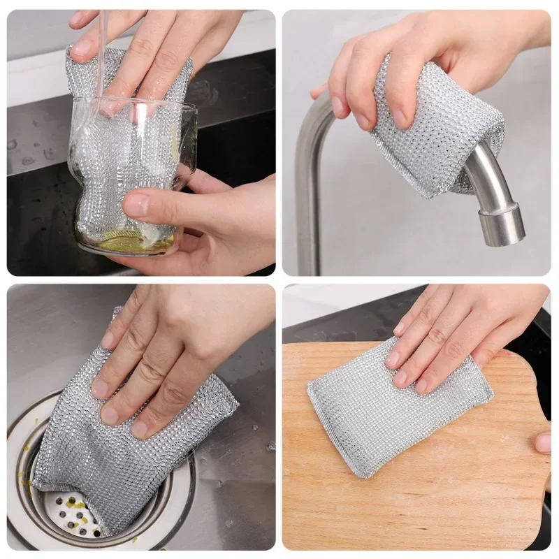 4/24PCS Dishwashing Sponge Steel Wire Cleaning Sponge Double Sides Dishwashing Sponge Wipe Kitchen Multifunction Cleaning Tools