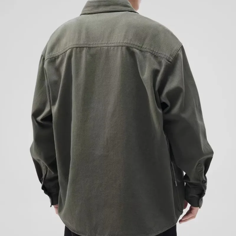 レトロな日本スタイルの長袖カジュアルルーズワークウェア男性用春秋ポリエステル繊維耐摩耗性と汚れに強い