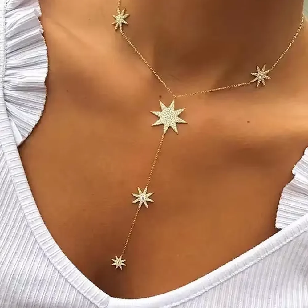 2025 Trendy New Northstar Collier Collares Delicate Hexagram Long Bar Pendent Necklace Charm Chain Jewelry Accessories For Women