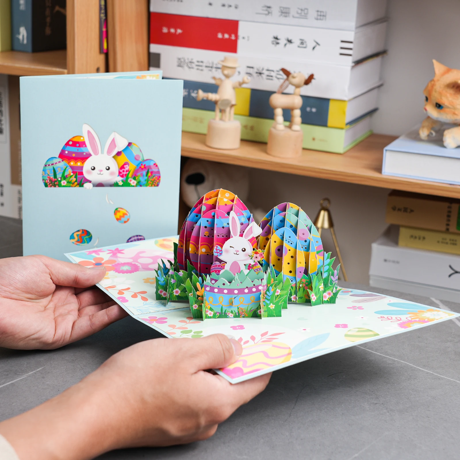 Frohe Ostern Pop-Up-Karte – 3D-Grußkarte mit Hasenei-Blumenkorb für Ostern – Detail 6