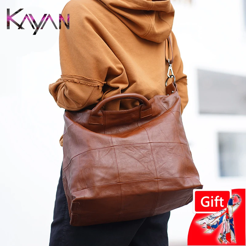 

Versatile Patchwork Large Genuine Leather Women Shoulder Crossbody Bag High Quality Cowhide Female Messegner Handbag Tote