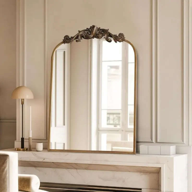 French Wrought Iron Retro Carved Dresser Mirror Model House Home Wall Hanging Bathroom Mirror Fashion Full Body Mirror