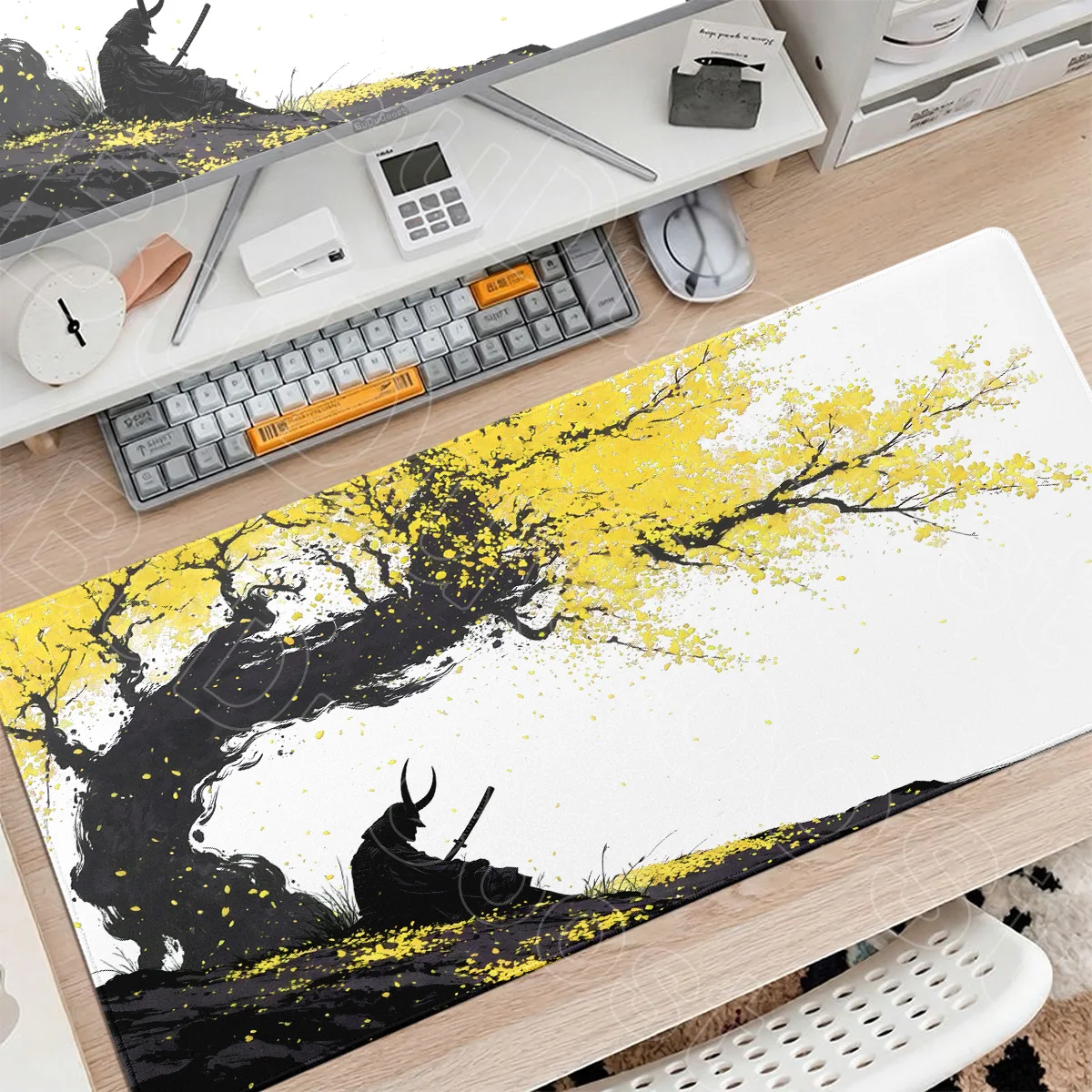 Yellow Sakura Gaming Mouse Mat 900x400mm Extended Office Desk Pad Non-slip Rubber Mousepad Samurai Speed Keyboard Rug Home Decor