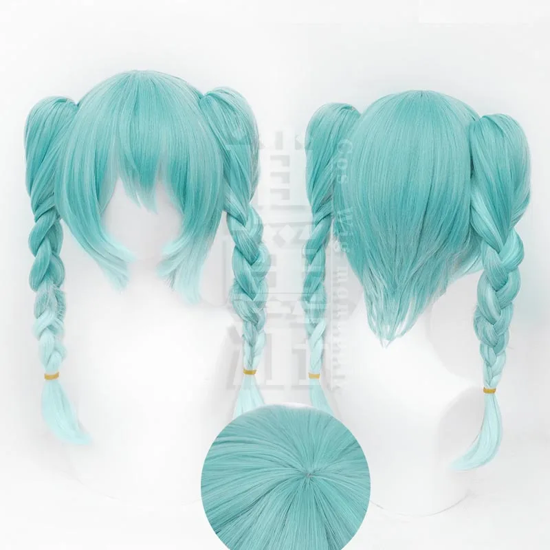 Anime Miku Cos Wig 45+50CM Double Horse Tail Green Gradual Heat Resistant Synthetic Hair Halloween Party Cosplay Wigs+wig Cap