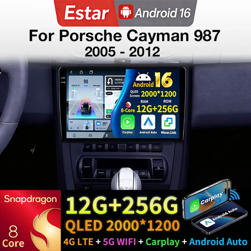 Android 16 Car Radio For Porsche Cayman 987 2005 - 2012 GPS Multimedia Player Navi Wireless Carplay Head Unit 360 Camera QLED BT