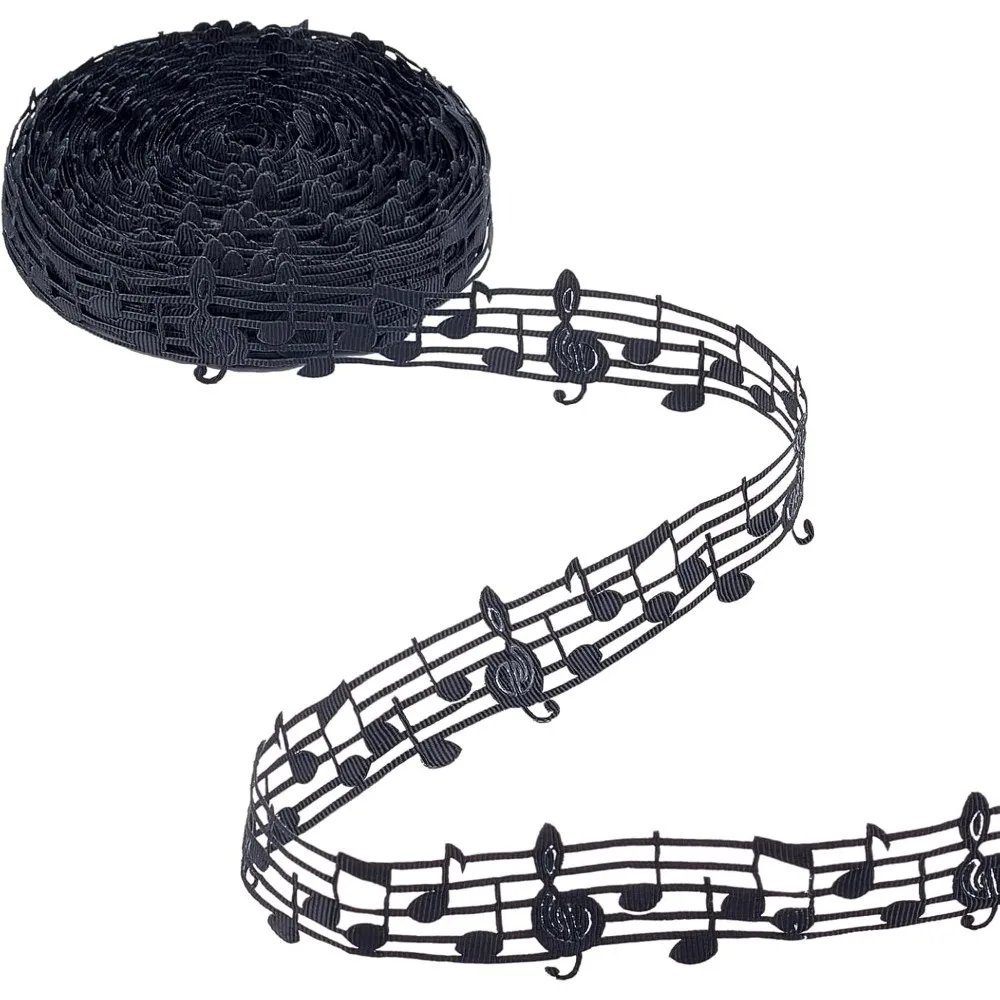 10 Yards 1-1/8 Inch Music Note Ribbon Black Phonogram Hollow Polyester Ribbon Cut Out Clothing Trim Accessories