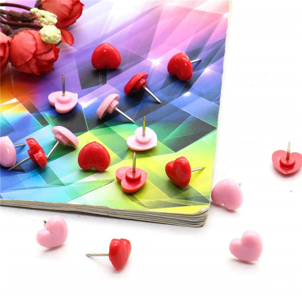 

150 Pcs Heart Pin Photo Wall Decoration Map Round Head Bright and Cheerful Colors Shape Pushpin Tack
