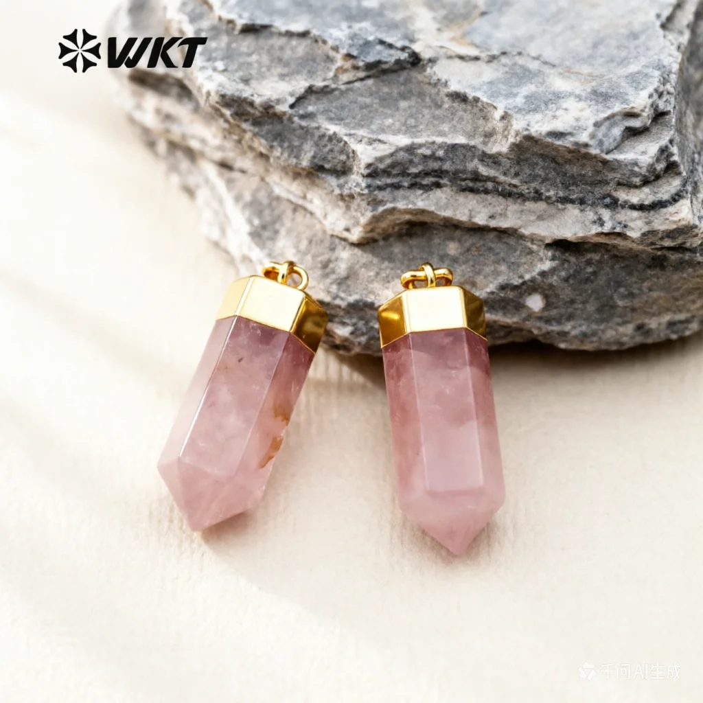 

WT-P1412 WKT Очаровательные женские украшения: подвески с розовыми камнями и позолоченной металлической башней для дизайна ожерелий