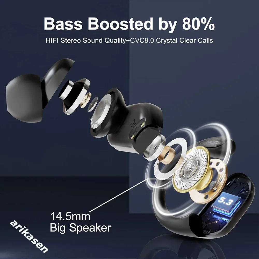 Imagem -04 - Arikasen-fones de Ouvido Esportivos sem Fio Bluetooth 5.3 Botões Acima da Orelha Fone 3d Estéreo com Ganchos Fone de Ouvido sem Fio 60h