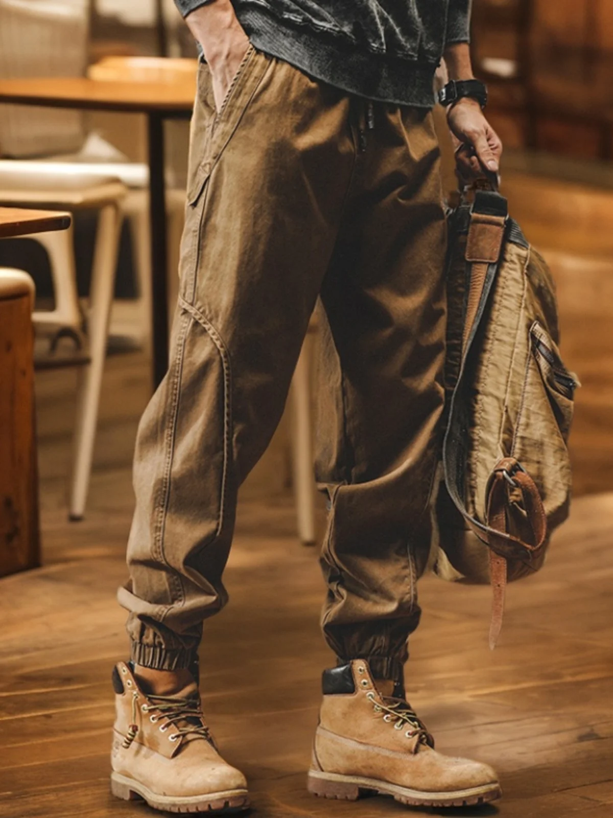 

Американские рабочие брюки в стиле ретро, мужские повседневные брюки, весенне-осенние свободные брюки большого размера, зимние брюки Fce из чистого хлопка с манжетами