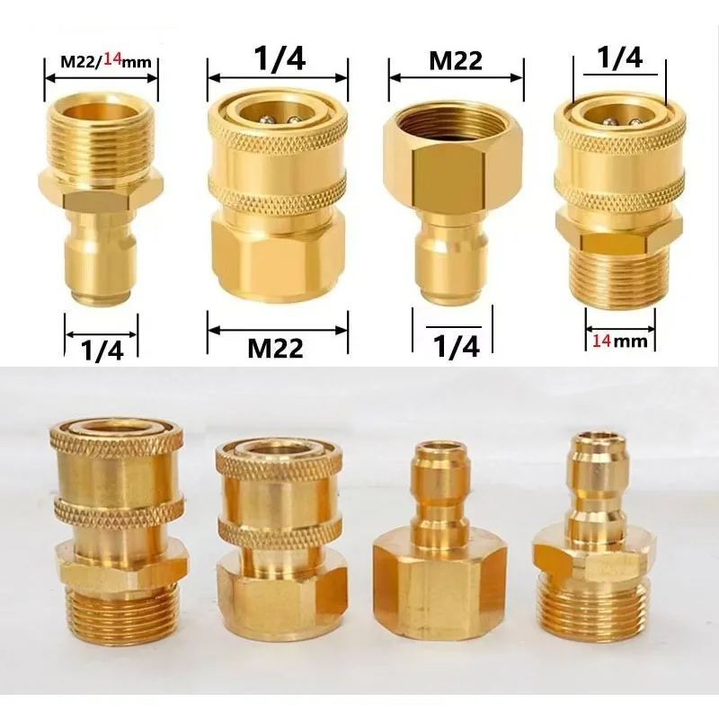 High-pressure Washer 1/4 Quick-connect Kit, 3/8 Hose Conversion, M22 All-copper Male and Female Swivel Fittings