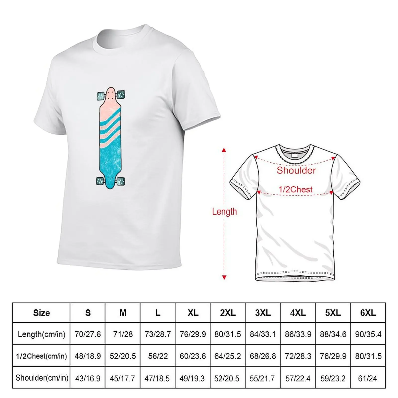 Longboard Pink Turquoise T-Shirt Work Style Casual T-Shirt