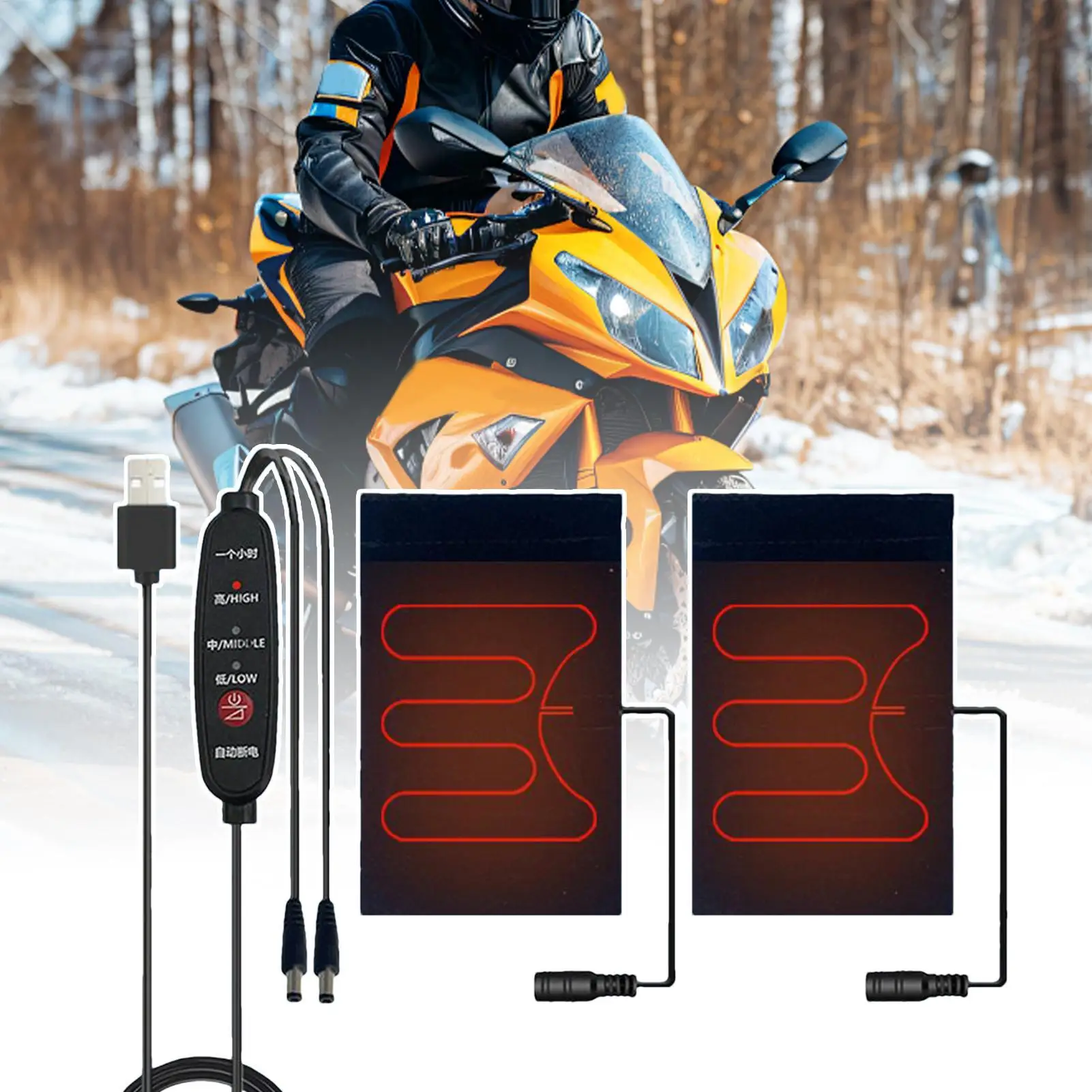 Heated Handlebar Grip 5V Motorcycle Grip Warmers 3 Heating Temperatures Warm Hand Protection Winter Riding Gear for ATVs