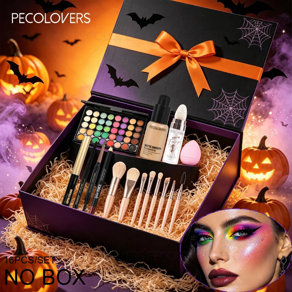 16PCS/SET Eyeshadow, Long Lasting Foundation, Eyelash, Eyeliner, Lipliner, Highlight Powder, Makeup Brushes Set, Daily Use