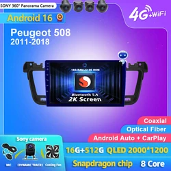 Android 16 Carplay Auto 2K Screen Car Radio Multimedia Player For Peugeot 508 2011 - 2018 Autoradio GPS Stereo 2 din Head Unit