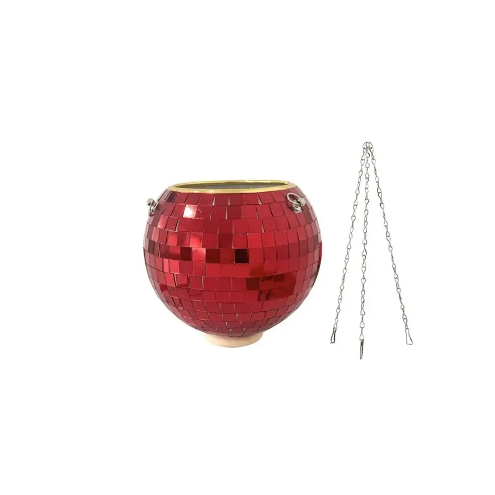 

Modern Design Chain Hanging Flower Pot Glass Mirror Rust-proof Disco Ball Flower Planter Wood Base Durable Plant Hanger Office