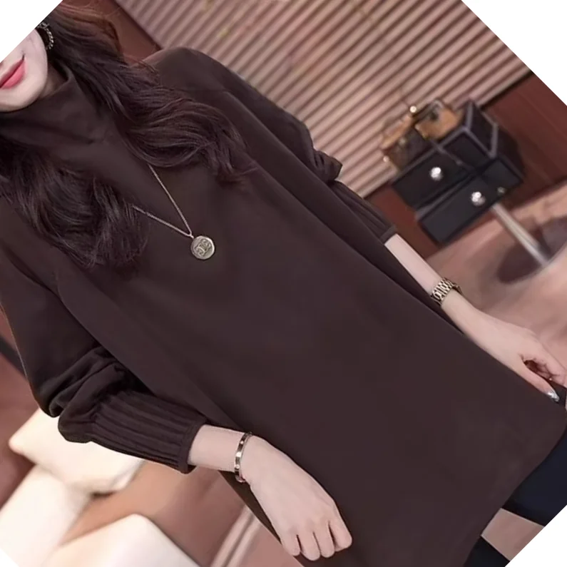 Large Size Women's Clothing Spring And Autumn Best-selling Solid Color Medium And Long High Neck Long Sleeve T-shirt