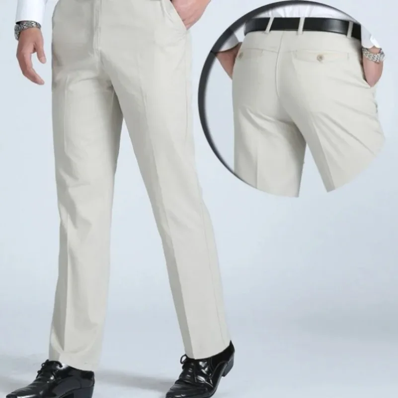Men's Summer Thin Casual Suit Pants Autumn Thick 100% Cotton Stretch Classic Business Fashion Trousers Male Brand Clothes GOZBKF