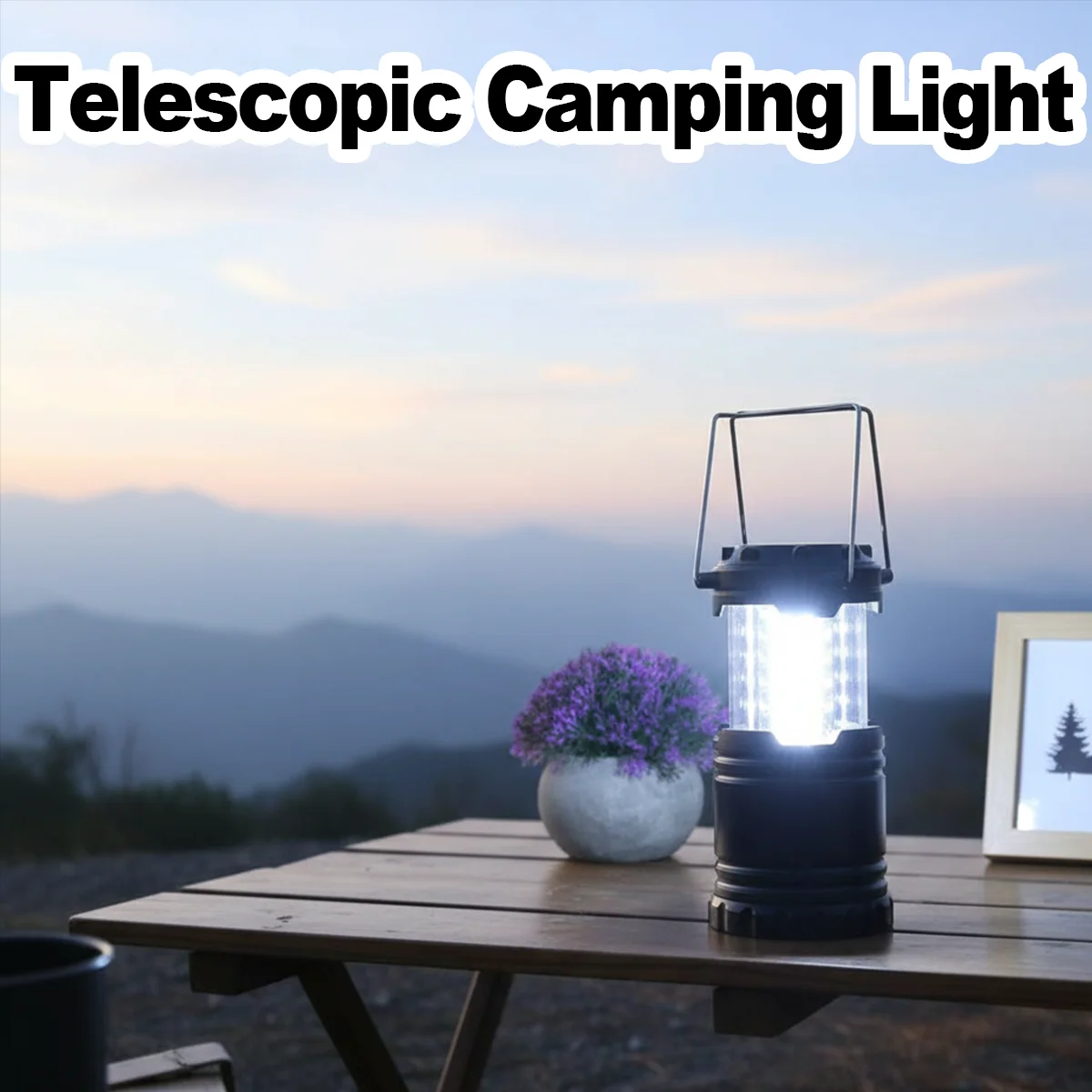 فانوس التخييم الأسود Cob Led مصباح يدوي تلسكوبي فوانيس خارجية تعمل بالبطارية ضوء قابل للطي محمول معلق مقاوم للماء