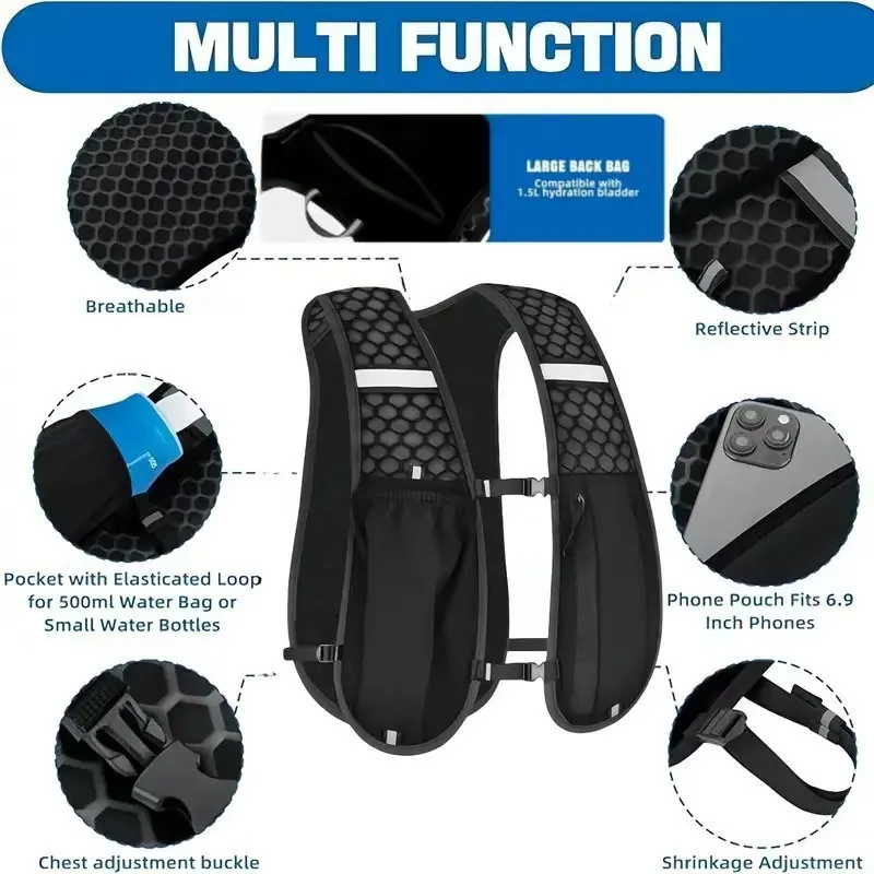 Unisex Running Hydration Vest, Water-Resistant Breathable Hydration Backpack for Running Hiking Cycling Trail Marathon Sports image 3