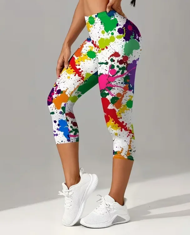 Women Retro Comic Graffiti Letter Print High Waisted Leggings Slimming Skin-Friendly Breathable Soft Flattering Gym Comfy
