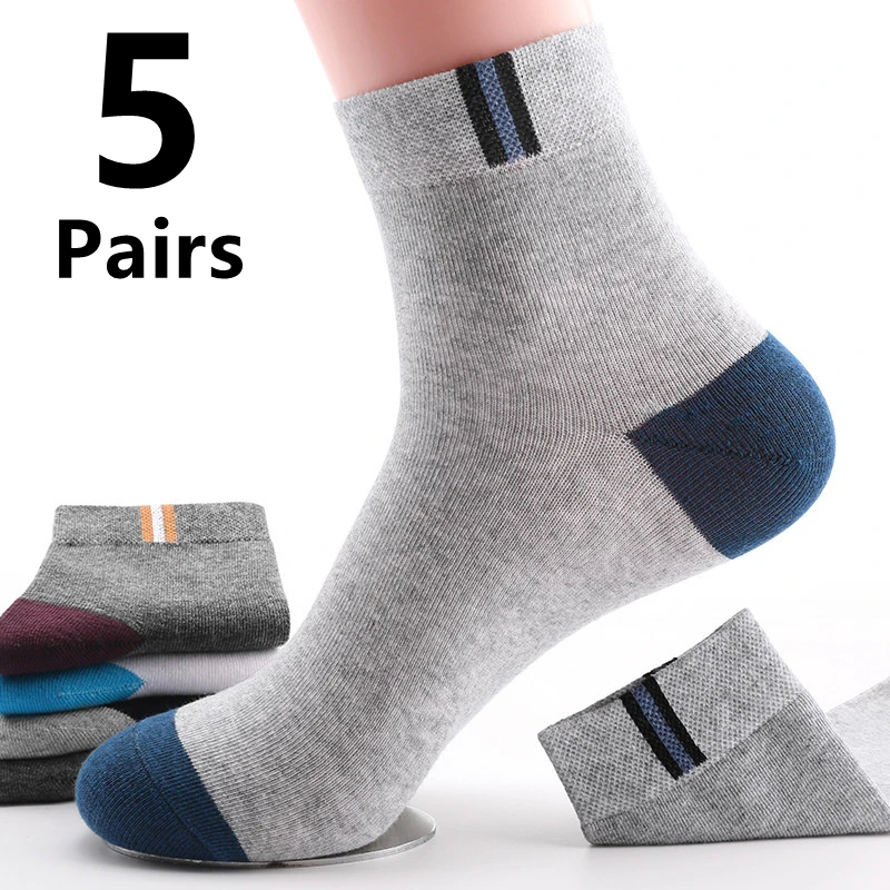 5 Pairs of Men\'s Mid-Calf Socks, Comfortable Cotton Business Leisure Socks with Colorful Sports Style Classic Mid-Calf Socks