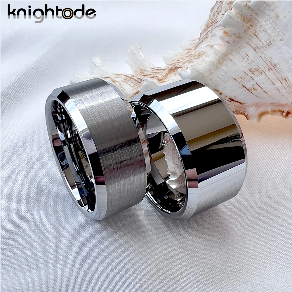 High Polished Matte Tungsten Carbide Rings 10mm 12mm Width Big Thumb Men's Wedding Band Party Jewelry Beveled Edges Comfort Fit