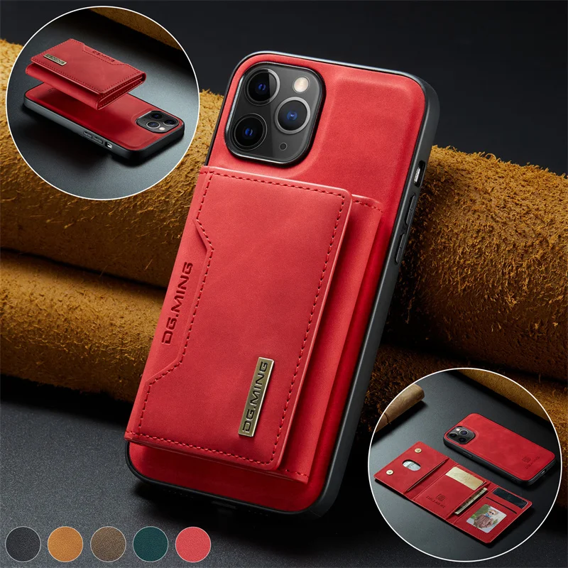 High-quality solid-color leather card anti-drop mobile phone case for Iphone 11 11Pro 11ProMax