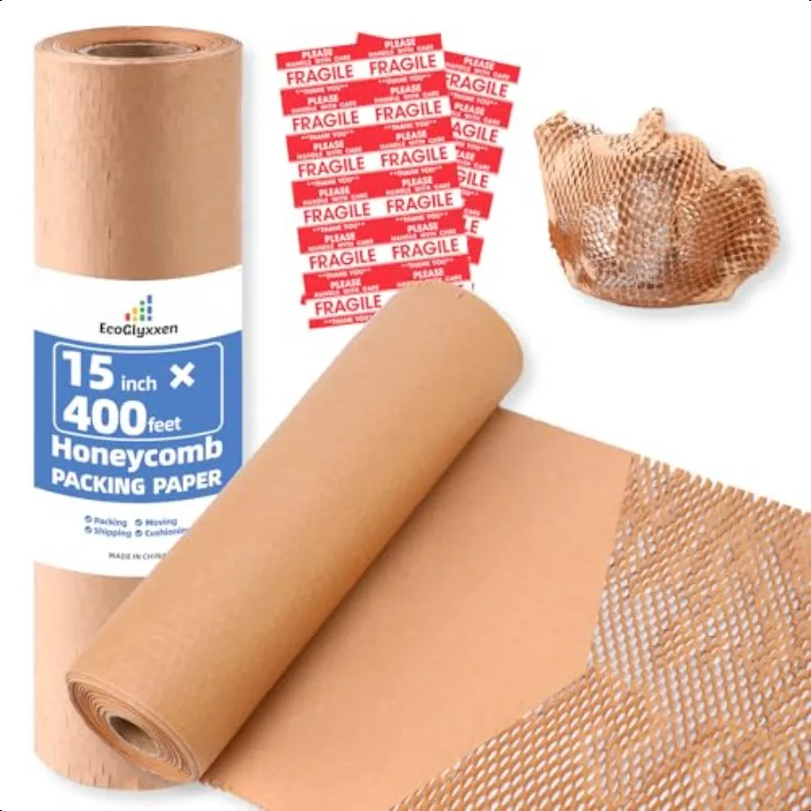 

Honeycomb Packing Paper 15x400' Bubble Wrap EcoFriendly Alternative Recyclable Cushioning Material for Shipping Moving Small Bu