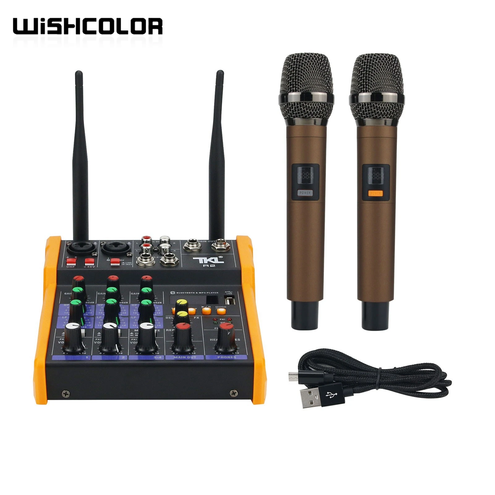 

Wishcolor TKL R2 4-Channel USB Sound Mixer Console Mini Bluetooth Audio Mixer With Wireless Microphones