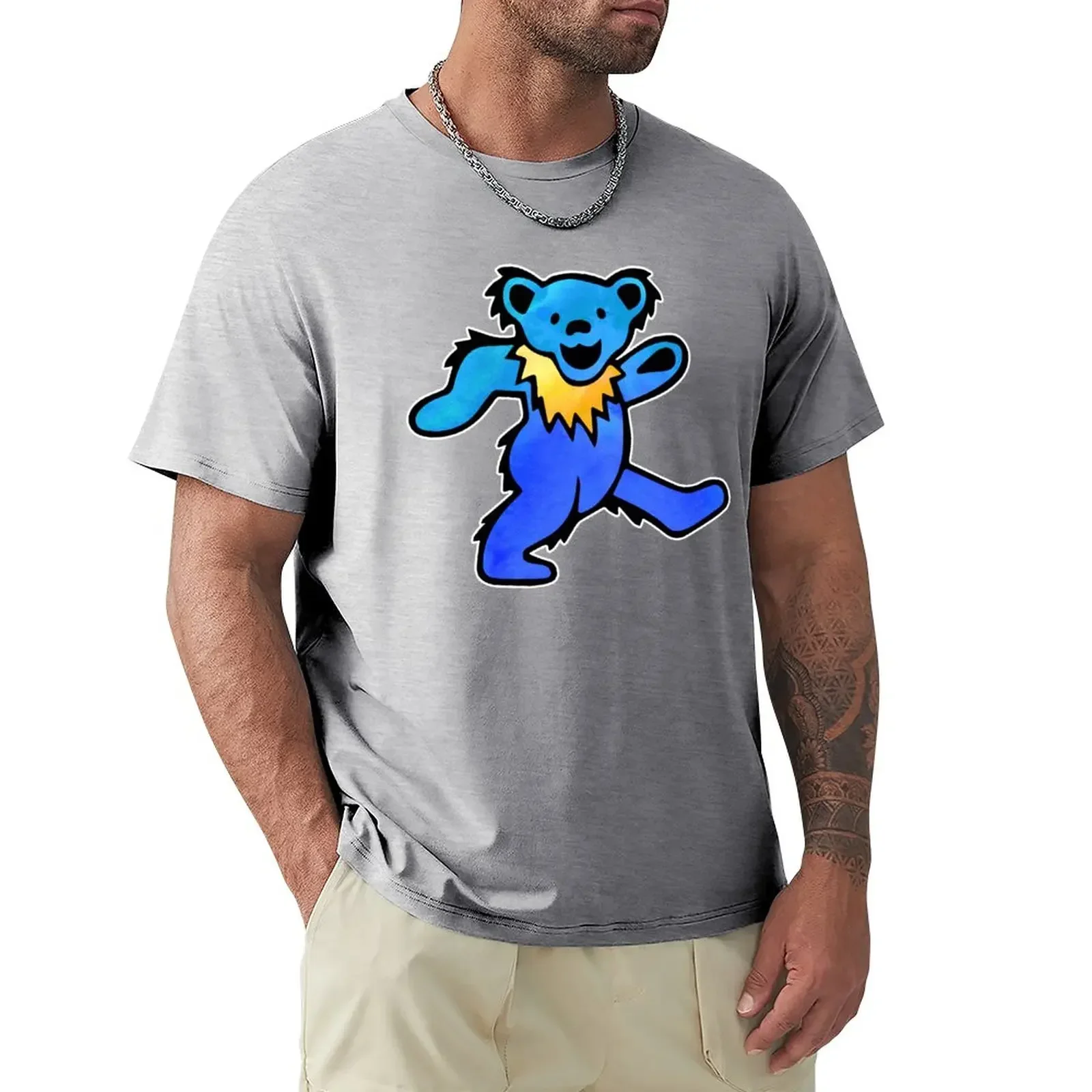 Blouse blacks boys animal print big and tall t shirts for men Blue Grateful Dancing Hippie Classic Rock Dead Bear T-Shirt summer image 5