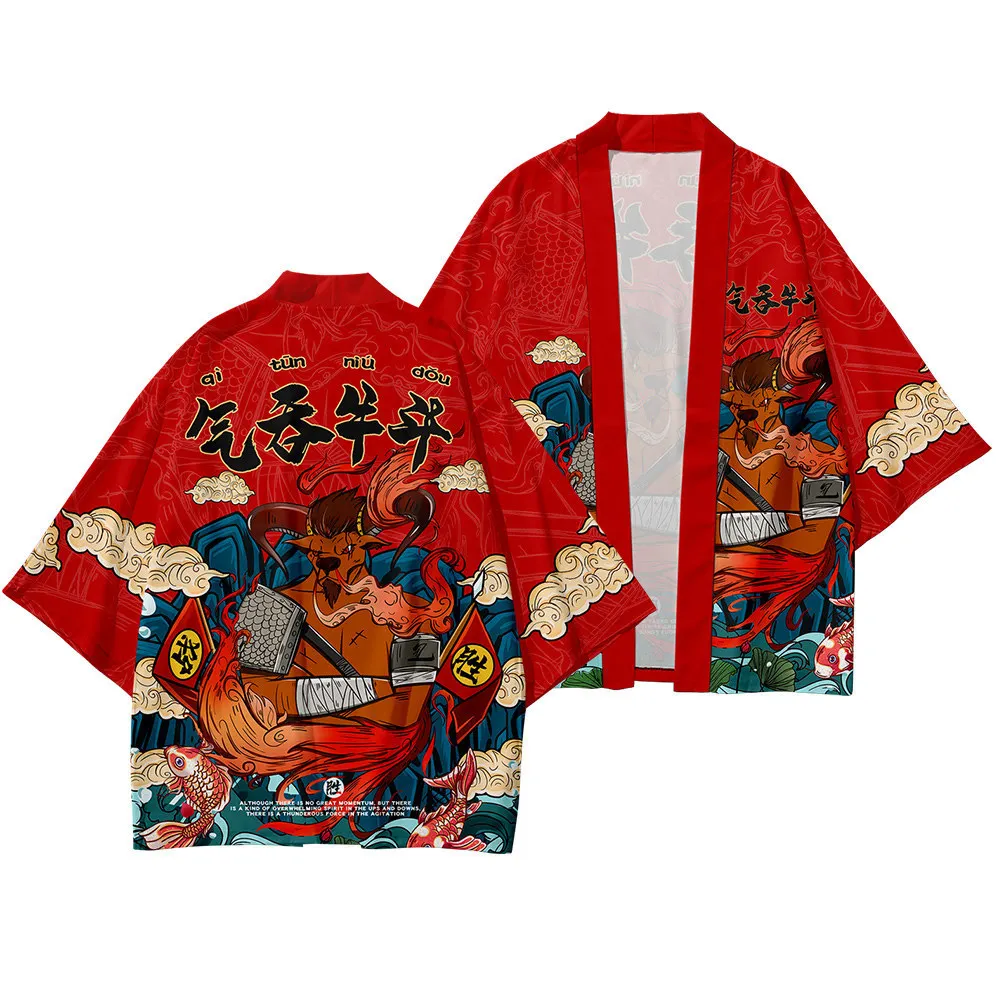 Kimono de Anime de dibujos animados japoneses para hombres y mujeres, cárdigan de Cosplay, bata samurái, ropa roja, playa de verano, Yukata, Vintage, Haori