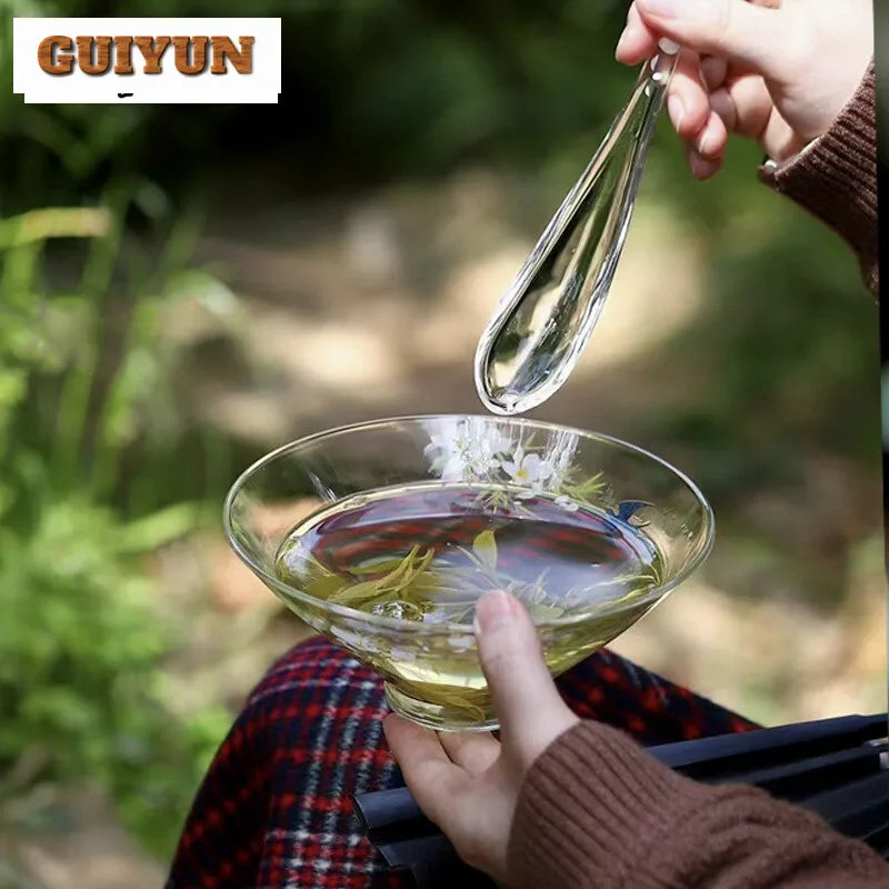 650ml Imitation Song Green Tea Hat Bowl Transparent Cold Brewing Dispense Heat-resistant Green Tea Tasting Spoon Kit Tea Set