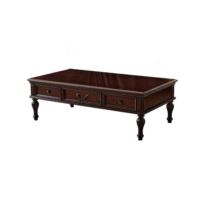 

American retro coffee table all solid wood gold silk teak living room home coffee table