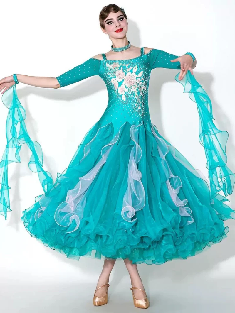 Vestido de baile de vals estándar elegante verde brillante diamante Tango salón de baile traje de baile de competición vestidos de baile de salón para adultos