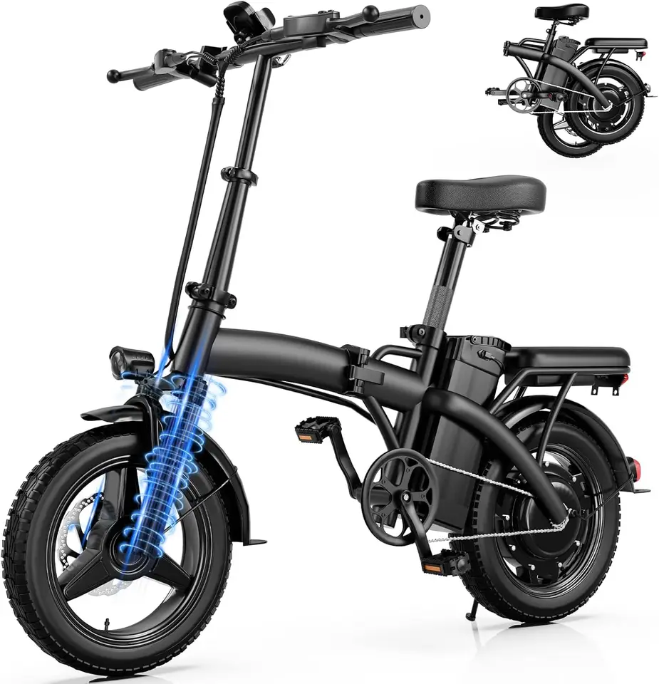 Folding Electric Bike for Adults, 14" Ebike 550W Peak Motor, 23MPH | 35Miles PAS Range | 48V12Ah Removable Battery | Commuter Fo