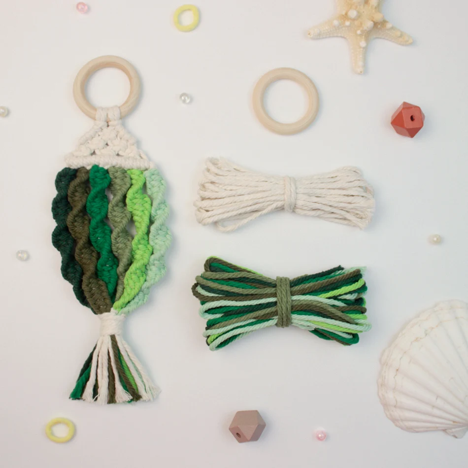 Handmade Knitting Small Fish Pendant Macrame Kit with Tutorial for Beginner Hand DIY Goldfish Tassel Pendant for Home Wall Decor