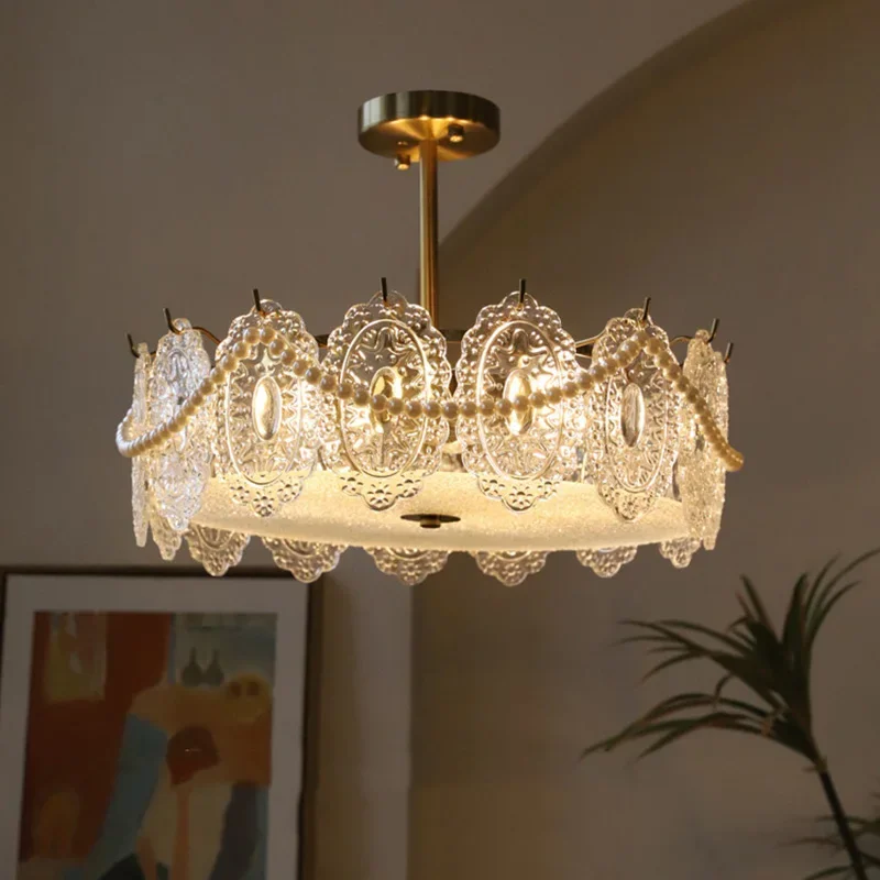 Morden Carved Glass Crystal Led Ceiling Chandeliers Luxury Hanging Lights for Living Room Dining Bedroom Home Decor Pendant Lamp