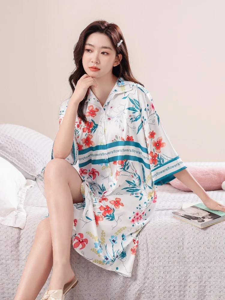 

Женская романтическая и элегантная атласная дышащая мягкая пижама, свободное и сексуальное короткое платье, домашняя одежда на весну, лето и осень.