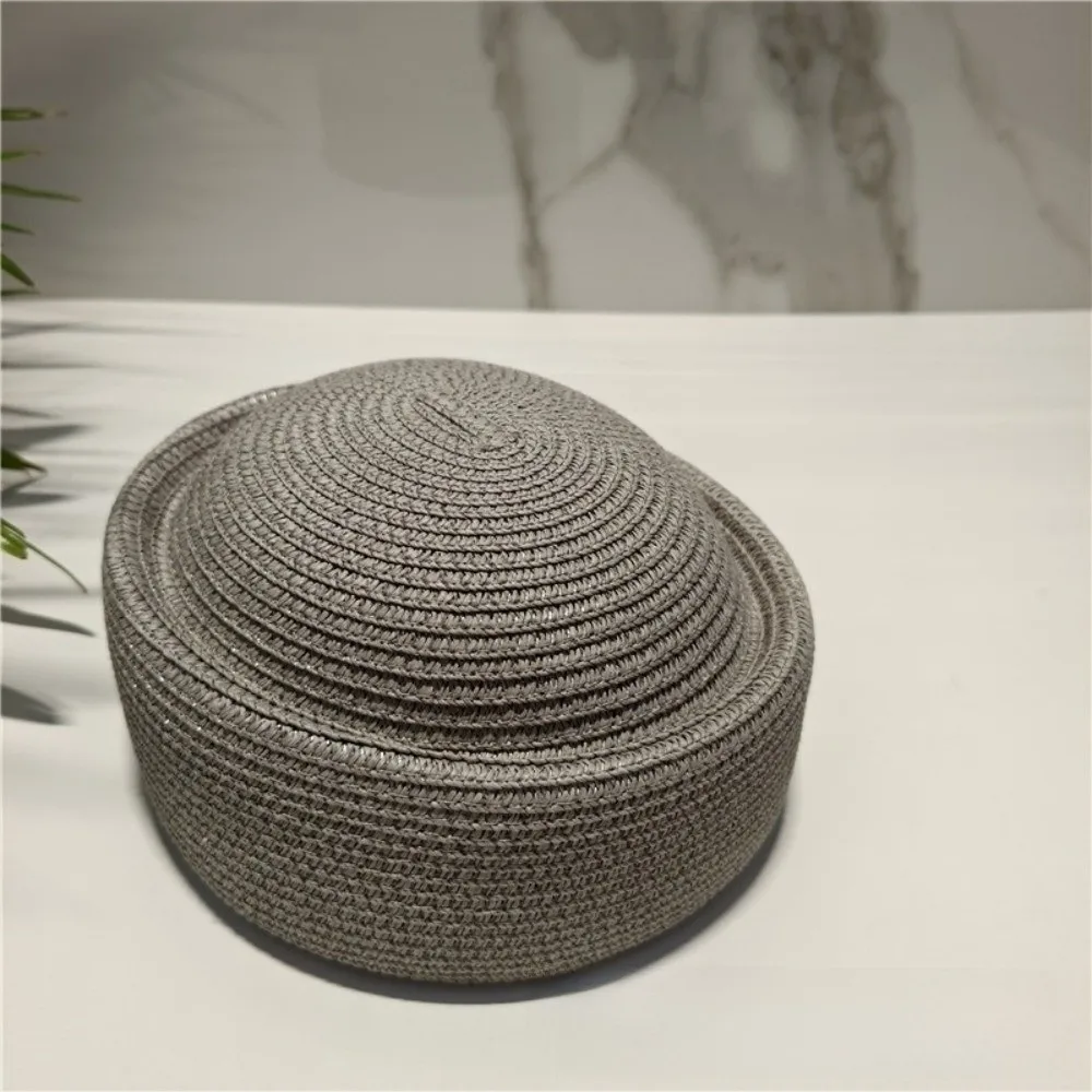 Vintage Retro Style Straw Sun Hat Artistic Design Wide Brim Painter Beret Woven Texture Concave Top Woven Straw Hat Garden Party