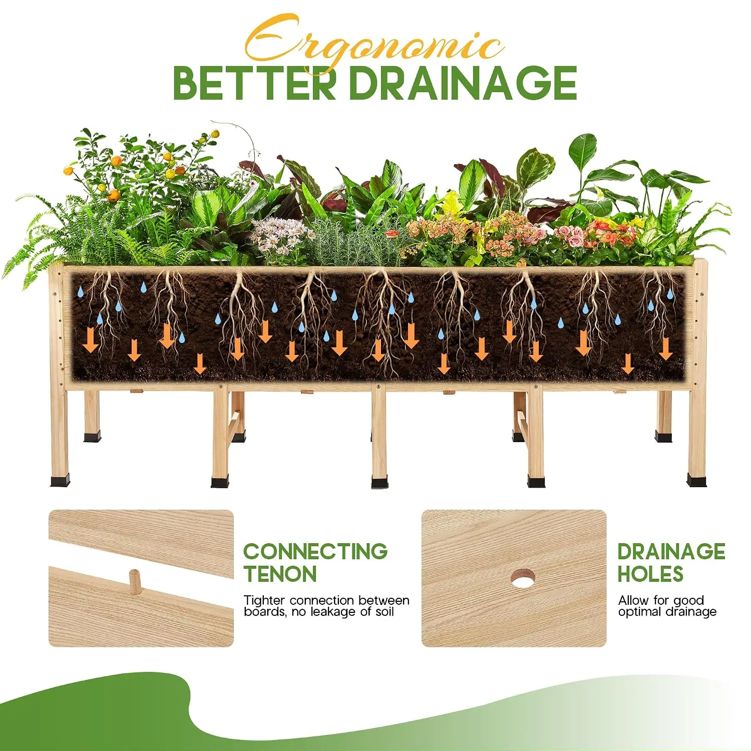 7x2 Ft Raised Garden Bed with Legs and Drainage Holes
