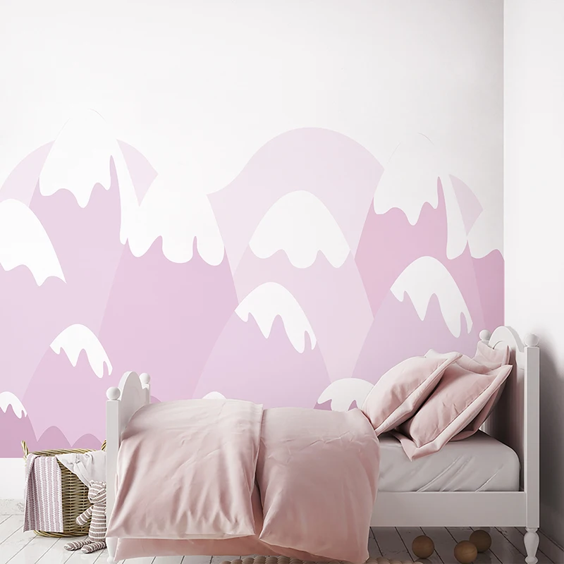 

Pink Mountain Wall Mural Self-Adhesive Fabric Wall Stickers Waterproof Landscape Wallpaper for Girls Room Kids Room Decoration